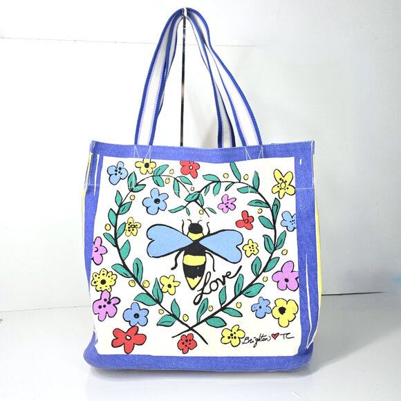 Brighton "YOU WARM MY HEART" Large Canvas Tote Bag Tom Clancy Bees - Picture 7 of 15